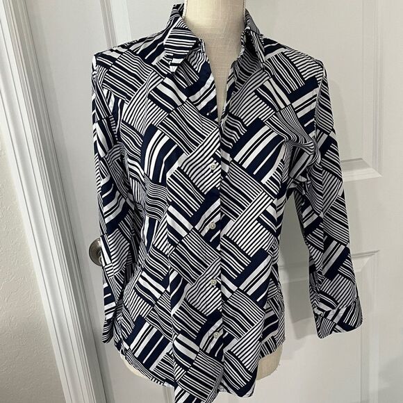 Ralph Lauren Navy and White Striped Button Down Shirt - Picture 1 of 9